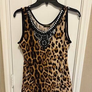 Nique Leopard Print Top with Embellished Neckline